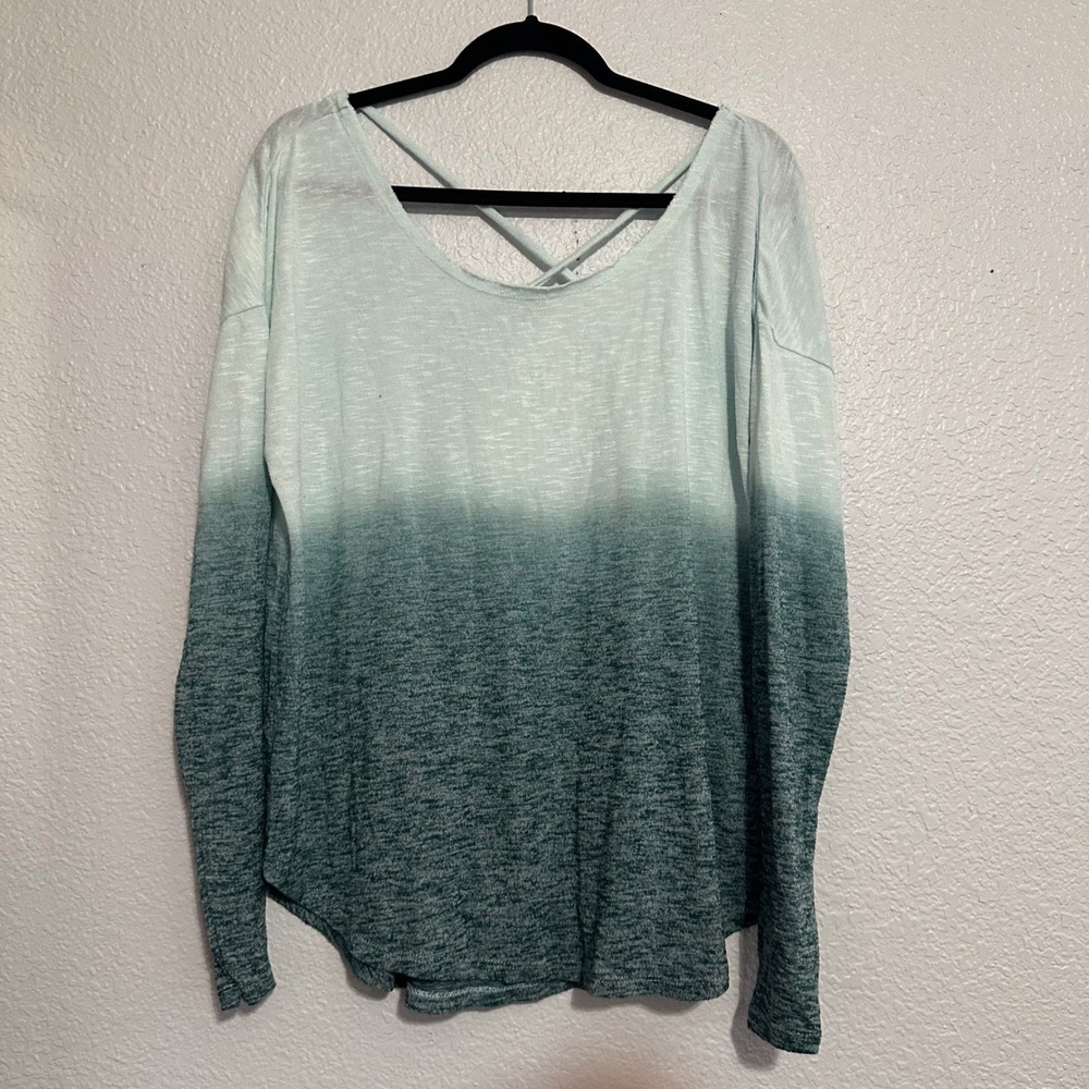 Arizona Jean Co Womens Large Ombre Long Sleeve Top Green Mint Strappy Back Slub
